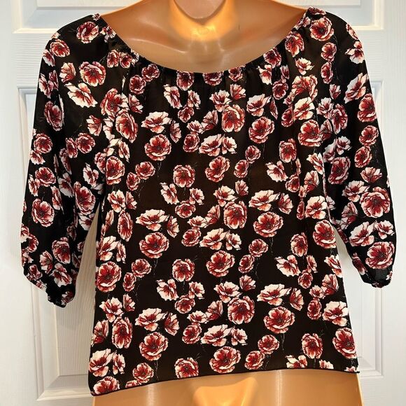 Absolute Angel New York Junior Floral Print Off Blouse Size XL - Picture 2 of 3